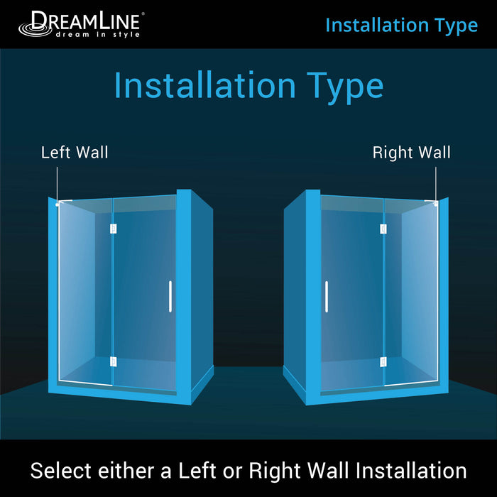 DreamLine D32872R-09 Unidoor-X 52"W x 72"H Frameless Hinged Shower Door in Satin Black