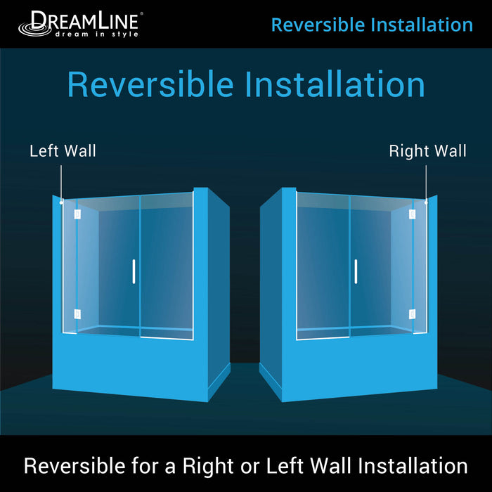 DreamLine D58580-09 Unidoor-X 58-58 1/2"W x 58"H Frameless Hinged Tub Door in Satin Black