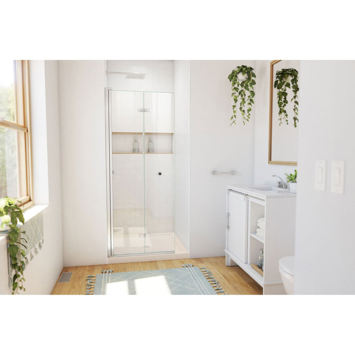 DreamLine DL-6528QC-22-04 Aqua-Q Fold 36" D x 36" W x 74 3/4" H Frameless Bi-Fold Shower Door in Brushed Nickel with Biscuit Base Kit