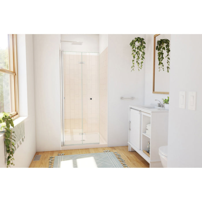DreamLine DL-6527QC-22-04 Aqua-Q Fold 32" D x 32" W x 76 3/4" H Frameless Bi-Fold Shower Door in Brushed Nickel with Biscuit Base and Walls Kit