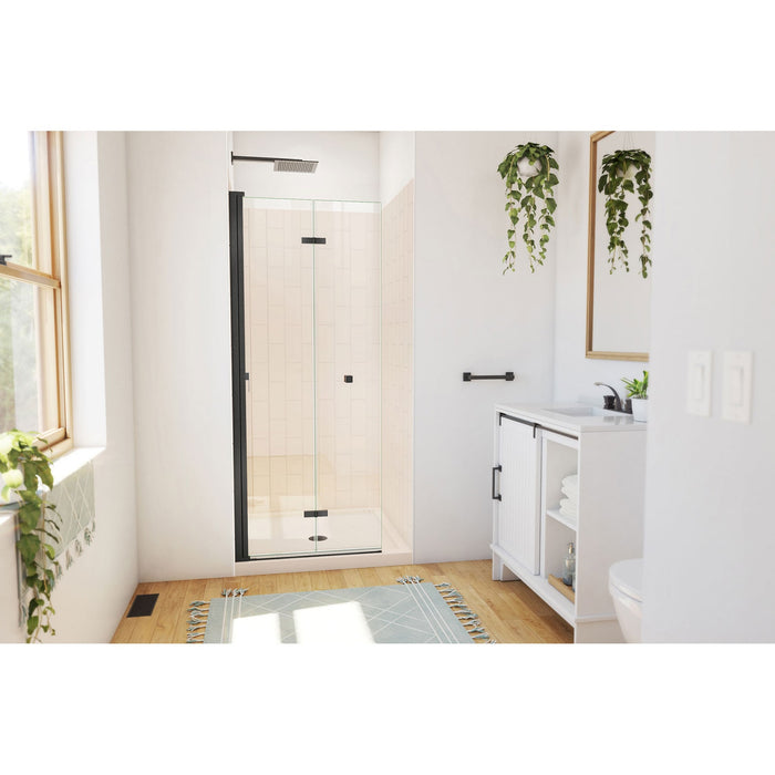 DreamLine DL-6527QC-22-09 Aqua-Q Fold 32" D x 32" W x 76 3/4" H Frameless Bi-Fold Shower Door in Satin Black with Biscuit Base and Walls Kit