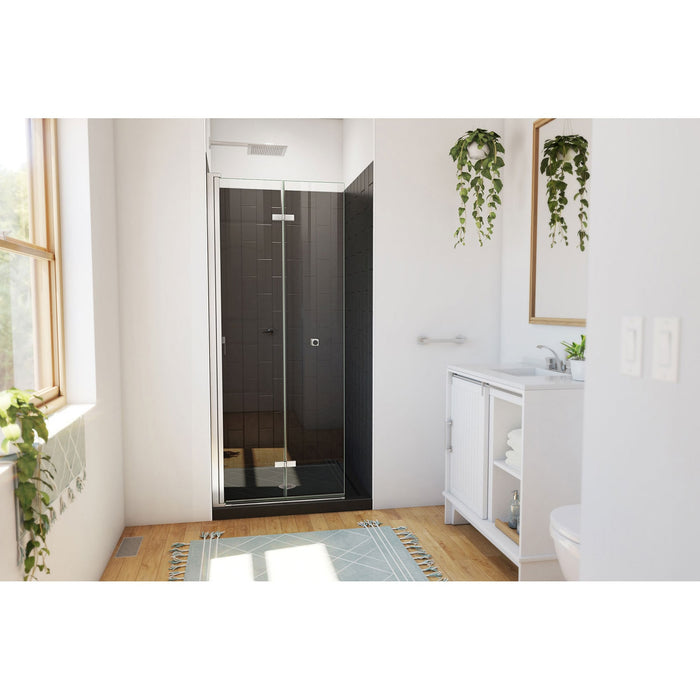 DreamLine DL-6527QC-88-04 Aqua-Q Fold 32" D x 32" W x 76 3/4" H Frameless Bi-Fold Shower Door in Brushed Nickel with Black Base and Walls Kit