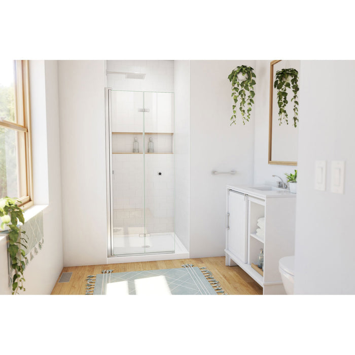 DreamLine DL-6528QC-04 Aqua-Q Fold 36" D x 36" W x 74 3/4" H Frameless Bi-Fold Shower Door in Brushed Nickel with White Base Kit