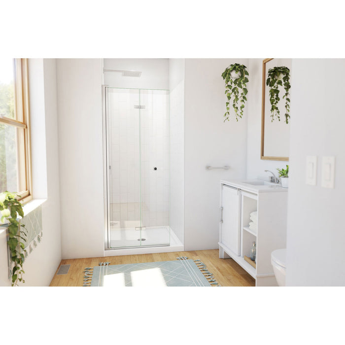DreamLine DL-6527QC-04 Aqua-Q Fold 32" D x 32" W x 76 3/4" H Frameless Bi-Fold Shower Door in Brushed Nickel with White Base and Walls Kit