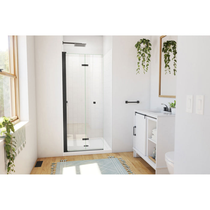 DreamLine DL-6527QC-09 Aqua-Q Fold 32" D x 32" W x 76 3/4" H Frameless Bi-Fold Shower Door in Satin Black with White Base and Walls Kit