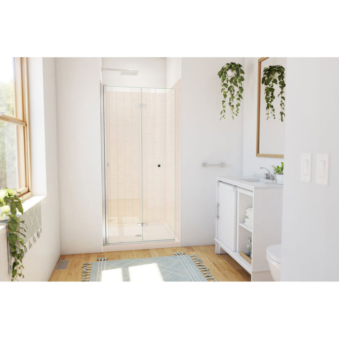 DreamLine DL-6526QC-22-04 Aqua-Q Fold 36" D x 36" W x 76 3/4" H Frameless Bi-Fold Shower Door in Brushed Nickel with Biscuit Base and Walls Kit