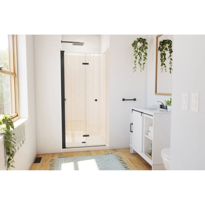 DreamLine DL-6526QC-22-09 Aqua-Q Fold 36" D x 36" W x 76 3/4" H Frameless Bi-Fold Shower Door in Satin Black with Biscuit Base and Walls Kit
