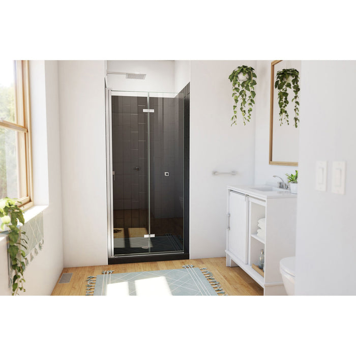 DreamLine DL-6526QC-88-04 Aqua-Q Fold 36" D x 36" W x 76 3/4" H Frameless Bi-Fold Shower Door in Brushed Nickel with Black Base and Walls Kit