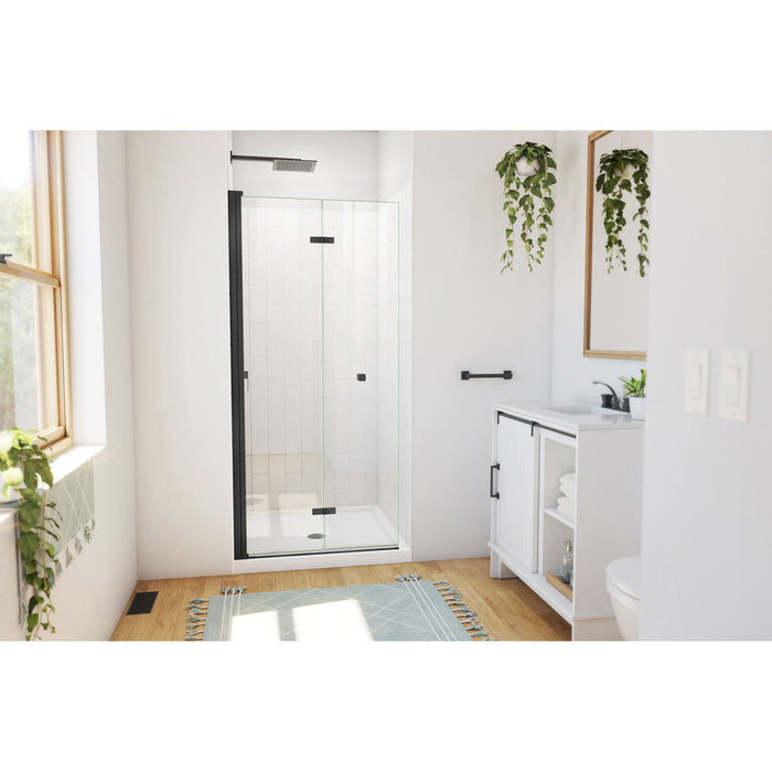 DreamLine DL-6526QC-09 Aqua-Q Fold 36" D x 36" W x 76 3/4" H Frameless Bi-Fold Shower Door in Satin Black with White Base and Walls Kit