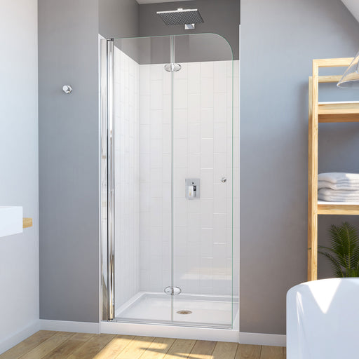 DreamLine D2363636XXC0001 Aqua Fold Bi-Fold Shower Door, Base,, White Wall Kit in Chrome
