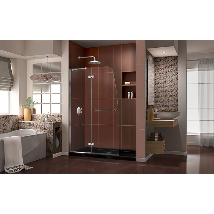 DreamLine DL-6523C-88-01 Aqua Ultra 36"D x 60"W x 74 3/4"H Frameless Shower Door in Chrome and Center Drain Black Base Kit
