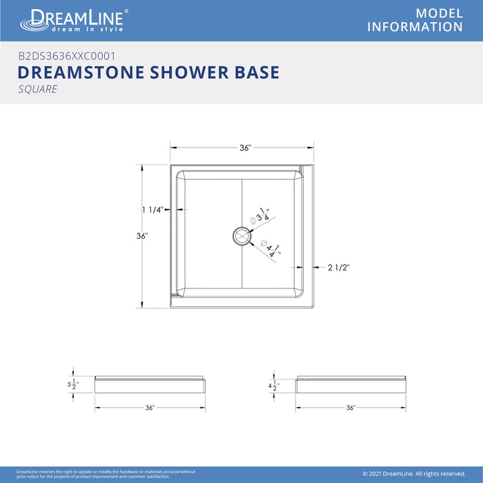 DreamLine BWDS36362MC0001 DreamStone 36"D x 36"W Shower Base and Wall Kit in White Modern Subway Pattern