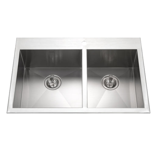 Houzer BCD-3322 Bellus 33" Stainless Steel Drop-in Topmount 1-Hole 60/40 Double Bowl Kitchen Sink