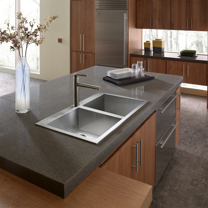 Houzer BCD-3322 Bellus 33" Stainless Steel Drop-in Topmount 1-Hole 60/40 Double Bowl Kitchen Sink