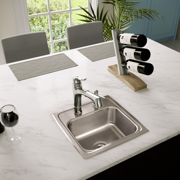 Elkay BLR15603 15" x 15" Stainless Steel 3-Hole Single-Bowl Drop-In Bar/Prep Sink in Lustrous Satin