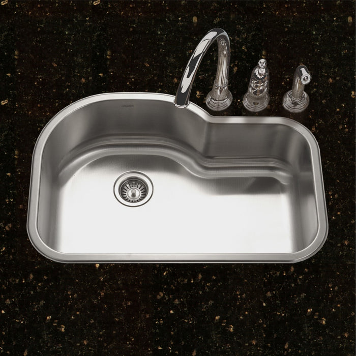 Houzer BSH-3200 Belleo 32" Stainless Steel Drop-in Topmount Single Bowl Offset Kitchen Sink with Strainer & Grid