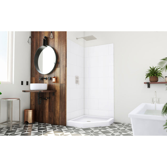 DreamLine BWDS36363TC0001 DreamStone 36"D x 36"W Shower Base and Wall Kit in White Traditional Subway Pattern