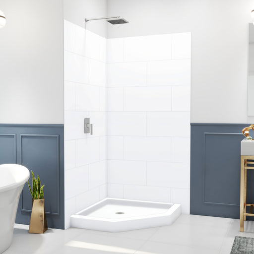 DreamLine BWDS38383TC0001 DreamStone Shower Base and Wall Kit in White Subway Pattern