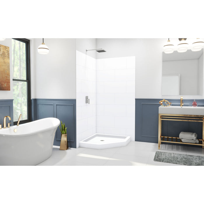 DreamLine BWDS38383TC0001 DreamStone 38"D x 38"W Shower Base and Wall Kit in White Traditional Subway Pattern