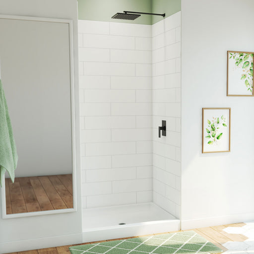 DreamLine BWDS42341MC0001 DreamStone Shower Base and Wall Kit in White Subway Pattern