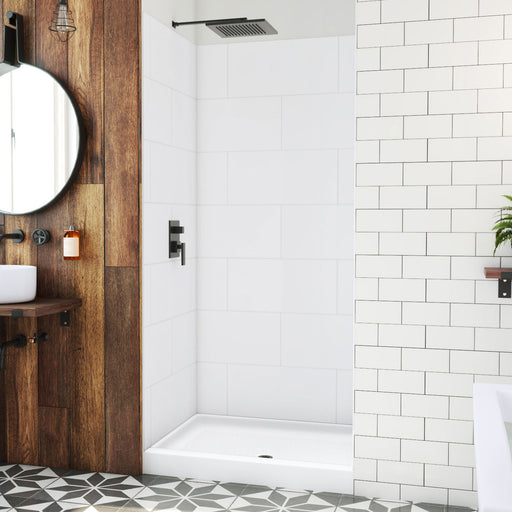 DreamLine BWDS42341TC0001 DreamStone Shower Base and Wall Kit in White Subway Pattern