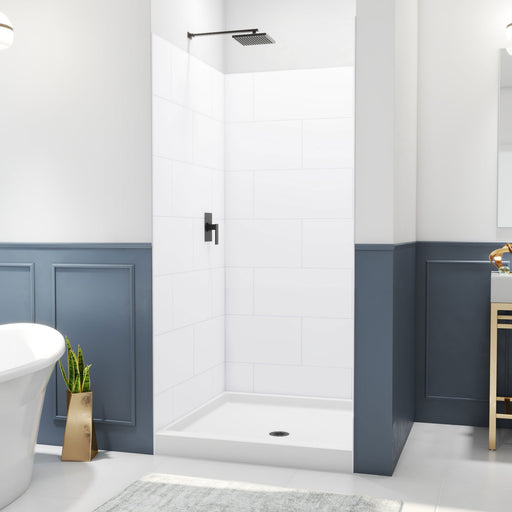 DreamLine BWDS42421TC0001 DreamStone Shower Base and Wall Kit in White Subway Pattern