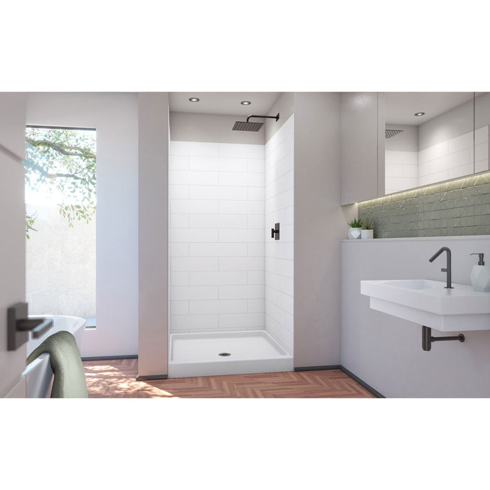 DreamLine BWDS42421MC0001 DreamStone 42"D x 42"W Shower Base and Wall Kit in White Modern Subway Pattern
