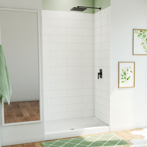 DreamLine BWDS48321MC0001 DreamStone Shower Base and Wall Kit in White Subway Pattern