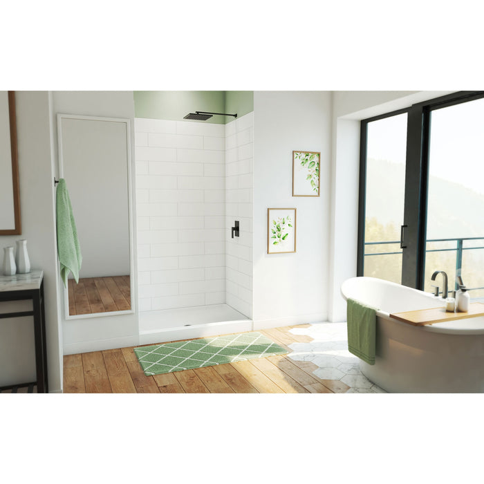 DreamLine BWDS48321MC0001 DreamStone 32"D x 48"W Shower Base and Wall Kit in White Modern Subway Pattern