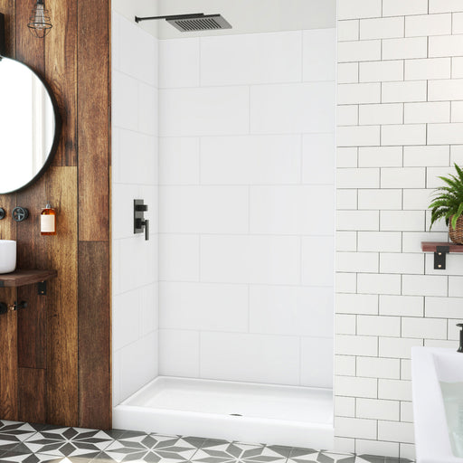 DreamLine BWDS48321TC0001 DreamStone Shower Base and Wall Kit in White Subway Pattern