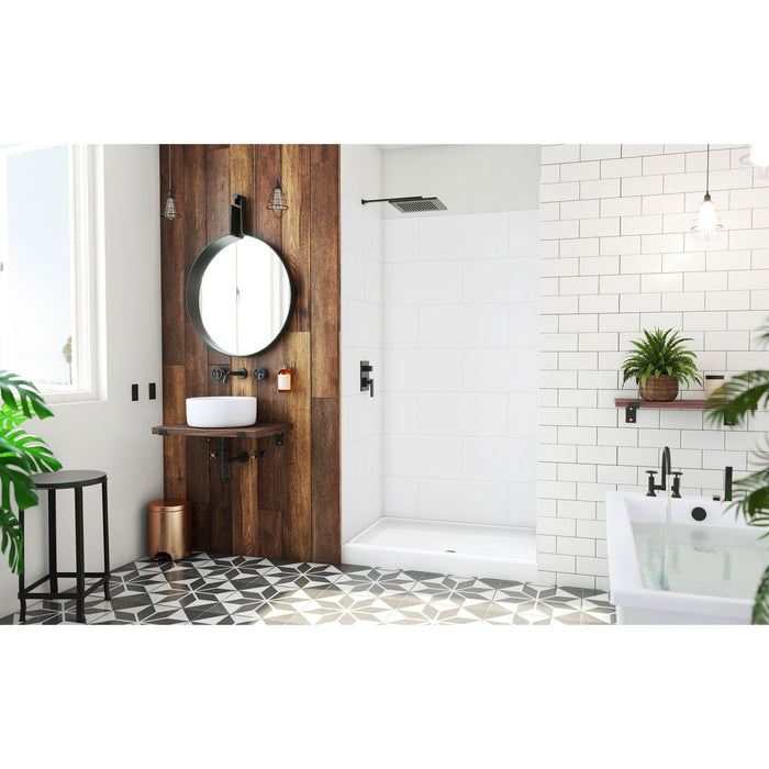 DreamLine BWDS48321TC0001 DreamStone 32"D x 48"W Shower Base and Wall Kit in White Traditional Subway Pattern