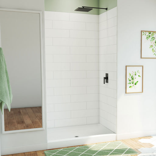 DreamLine BWDS48341MC0001 DreamStone Shower Base and Wall Kit in White Subway Pattern