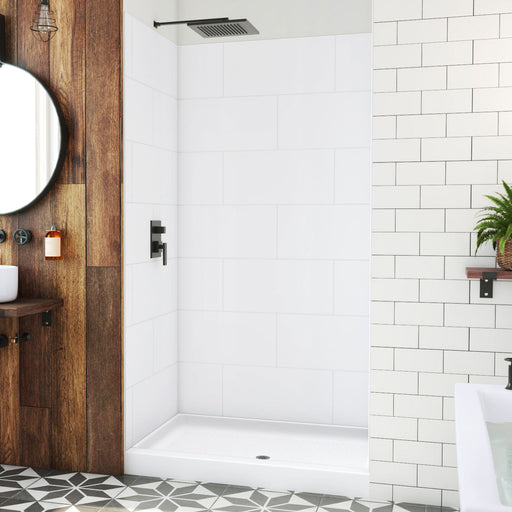 DreamLine BWDS48341TC0001 DreamStone Shower Base and Wall Kit in White Subway Pattern