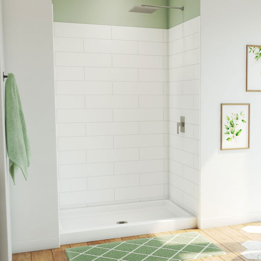 DreamLine BWDS54341MC0001 DreamStone Shower Base and Wall Kit in White Subway Pattern