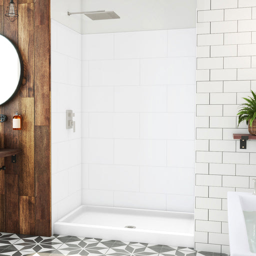 DreamLine BWDS54341TC0001 DreamStone Shower Base and Wall Kit in White Subway Pattern