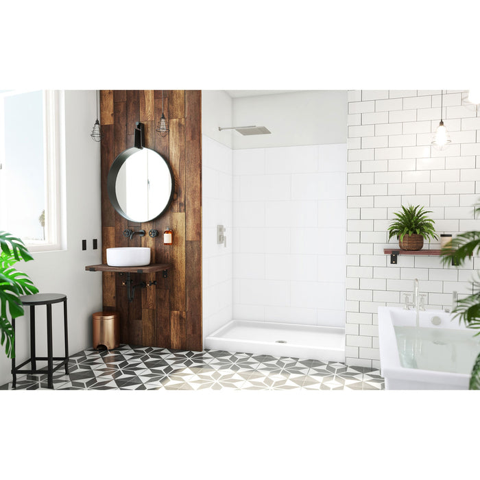 DreamLine BWDS54341TC0001 DreamStone 34"D x 54"W Shower Base and Wall Kit in White Traditional Subway Pattern