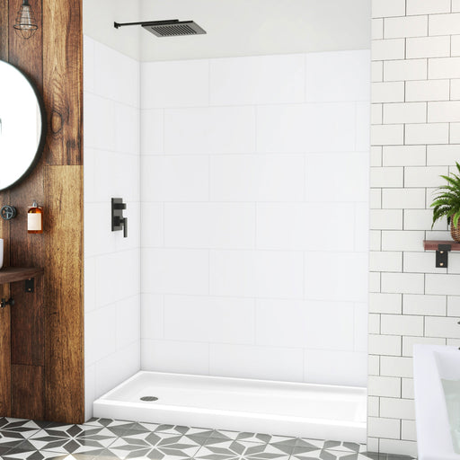 DreamLine BWDS6032STL0001 DreamStone Shower Base and Wall Kit in White Subway Pattern