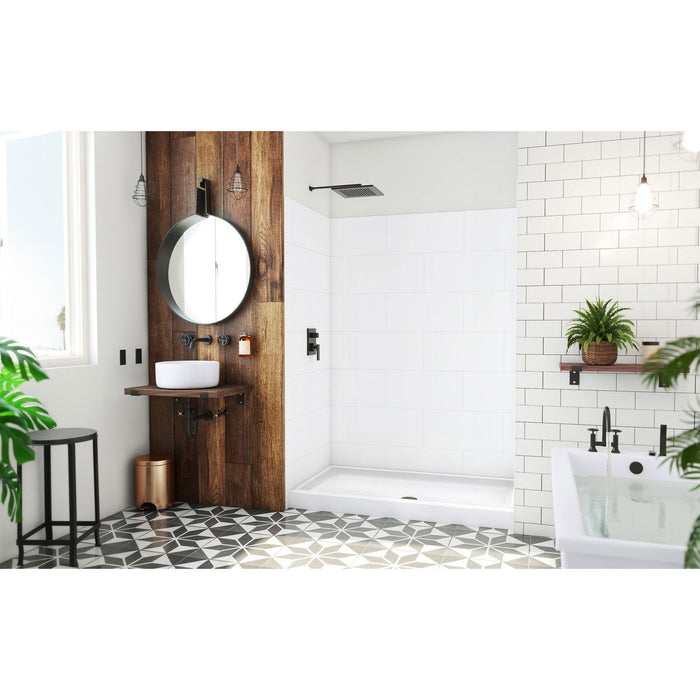 DreamLine BWDS60341TC0001 DreamStone 34"D x 60"W Shower Base and Wall Kit in White Traditional Subway Pattern