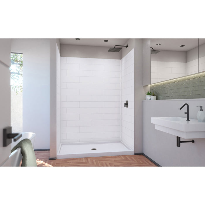 DreamLine BWDS60361MC0001 DreamStone 36"D x 60"W Shower Base and Wall Kit in White Modern Subway Pattern