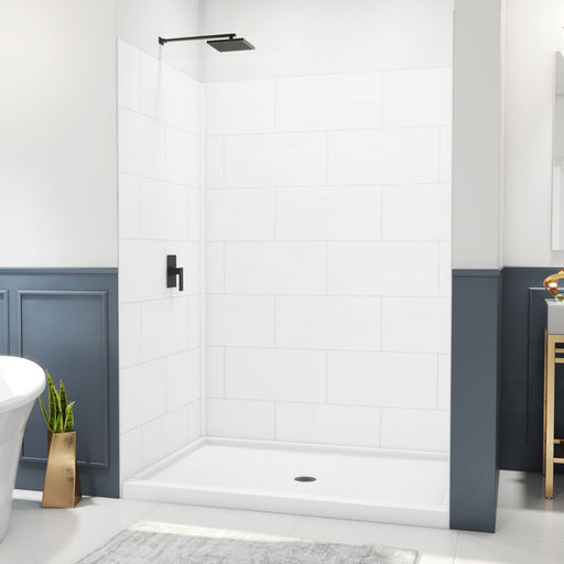 DreamLine BWDS60421TC0001 DreamStone Shower Base and Wall Kit in White Subway Pattern