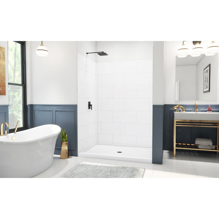 DreamLine BWDS60421TC0001 DreamStone 42"D x 60"W Shower Base and Wall Kit in White Traditional Subway Pattern