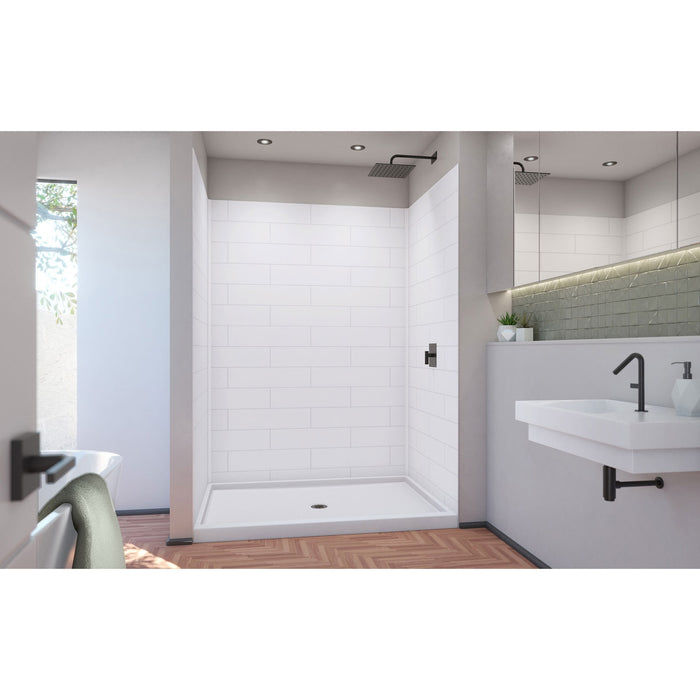 DreamLine BWDS60421MC0001 DreamStone 42"D x 60"W Shower Base and Wall Kit in White Modern Subway Pattern