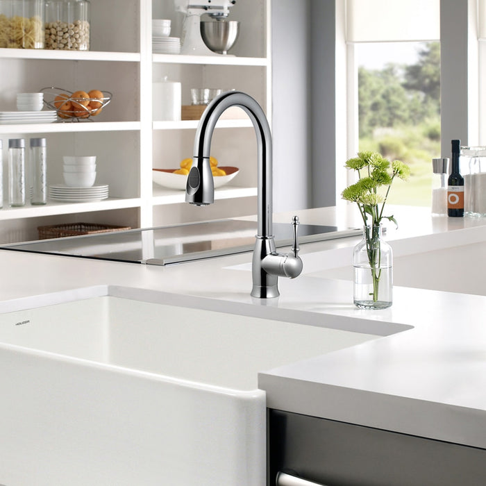 Houzer CAMPD-368-PC Camden Series Polished Chrome Single Handle Pull-Down Kitchen Faucet