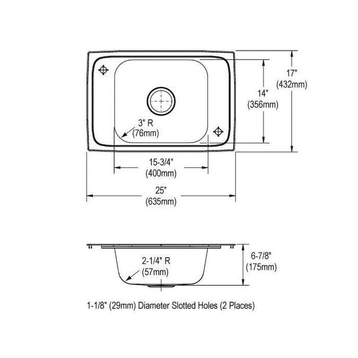 Elkay CDKR2517C 25" x 17" Stainless Steel 2-Hole Single-Bowl Drop-In Sink Kit in Brushed Satin