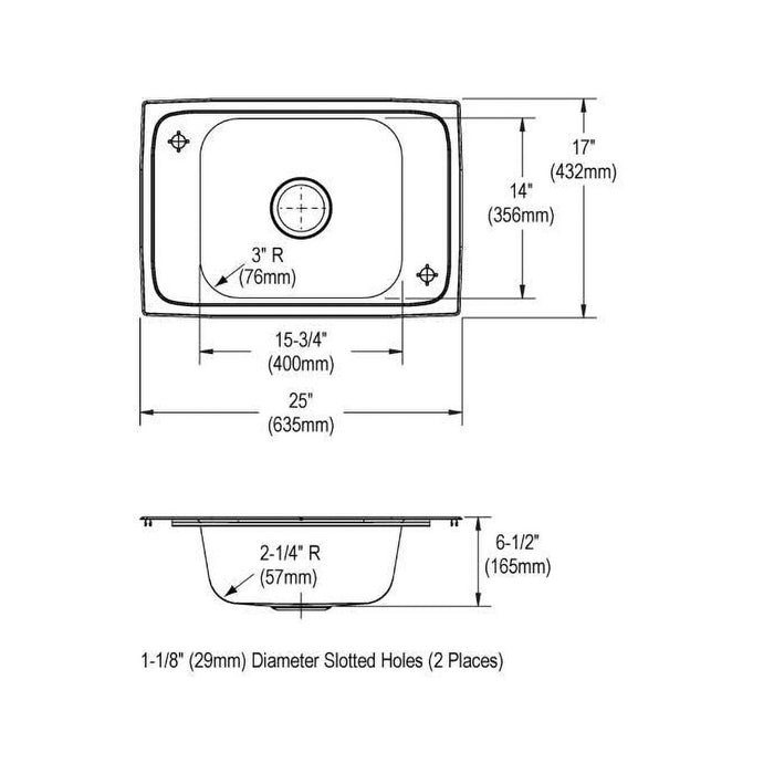 Elkay CDKR2517VRC 25" x 17" Stainless Steel 2-Hole Single-Bowl Drop-In Sink Kit in Brushed Satin