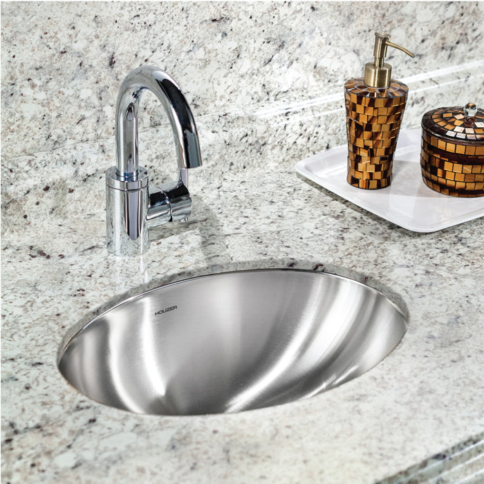 Houzer CH-1800-1 Opus 18" Stainless Steel Undermount Oval Bowl Bathroom Sink without Overflow