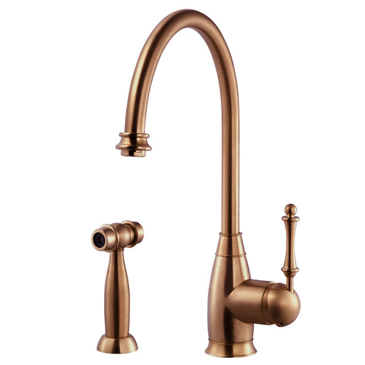 Houzer CHASS-682-AC Charlotte Series Antique Copper Solid Brass Single Handle Kitchen Faucet
