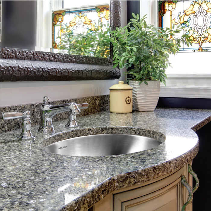 Houzer CHO-1800-1 Opus 18" Stainless Steel Undermount Oval Bowl Bathroom Sink with Overflow Drain Assembly