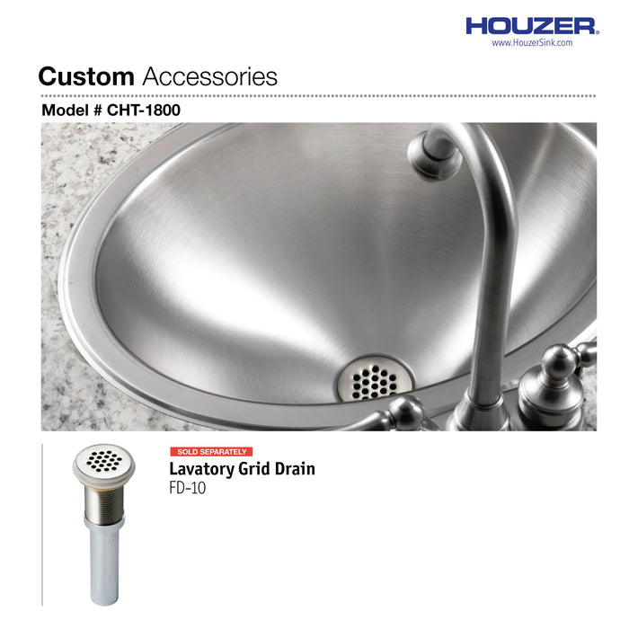 Houzer CHT-1800-1 Opus 18" Stainless Steel Drop-in Oval Bathroom Sink without Overflow