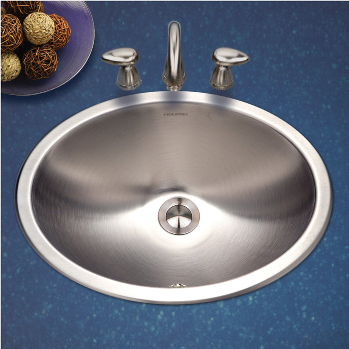 Houzer CHTO-1800-1 Opus 18" Stainless Steel Drop-in Oval Bowl Bathroom Sink with Overflow Drain Assembly